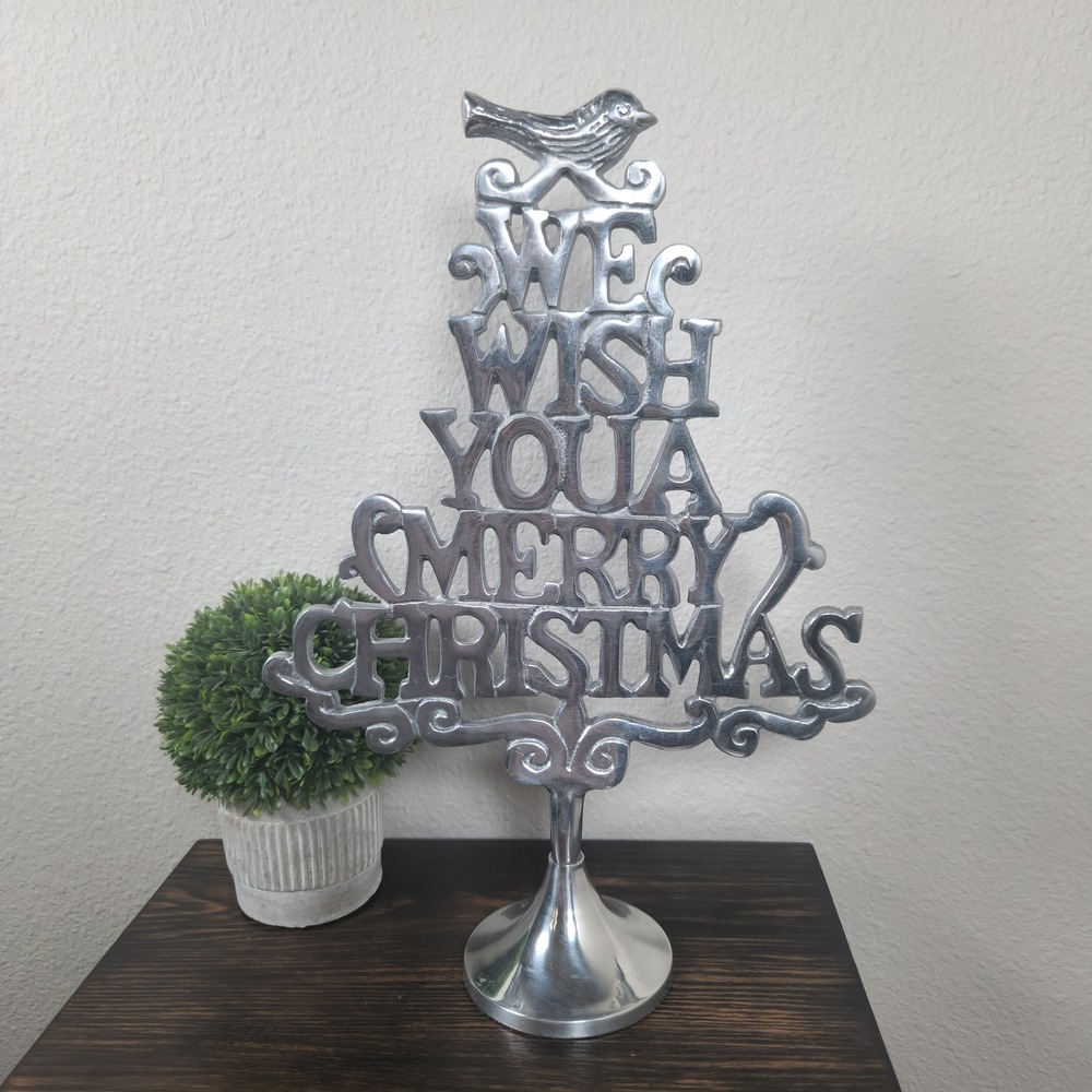 Silver Metal Tree 15" Tabletop We Wish You‎ A Merry Christmas Bird Accent Decor
